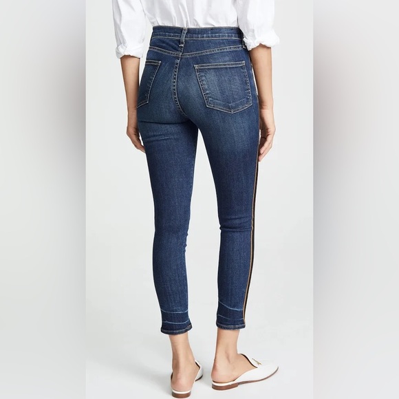 NEW Veronica Beard Crop Slim Fit Button Fly Tuxedo Stripe Jeans in Dark Wash - Picture 6 of 12